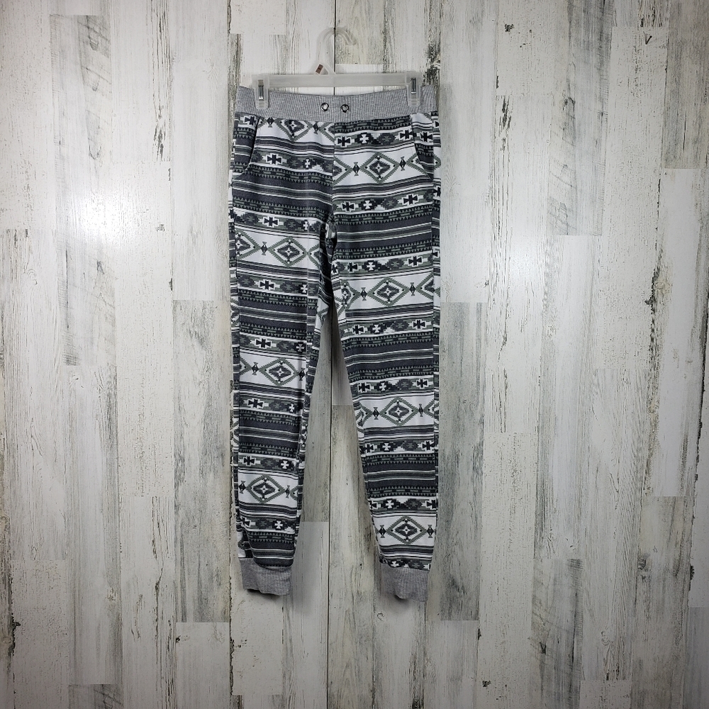 Rue21 aztec gray, white and green joggers with pockets women's size small